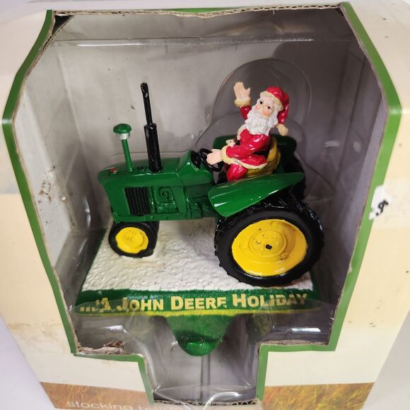 Cast Iron John Deere Holiday Christmas Stocking Holder Santa Tractor - Picture 1 of 3